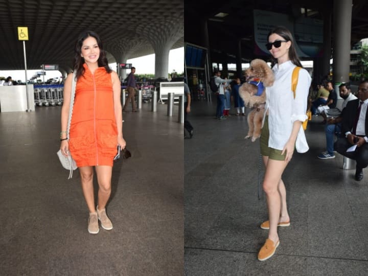 Arbaaz's girlfriend reached the airport with Dogi, Sunny Leone looked beautiful in orange short dress