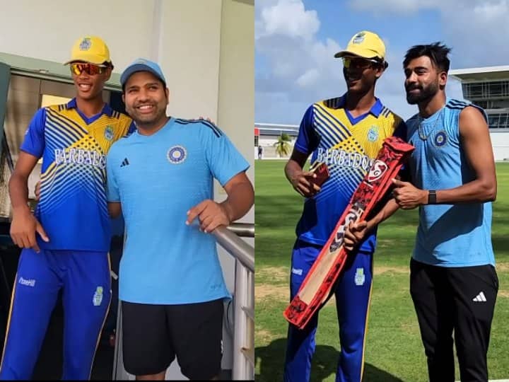 Watch: Siraj gifts shoes to local player in Barbados, Rohit-Kohli clicks photo together