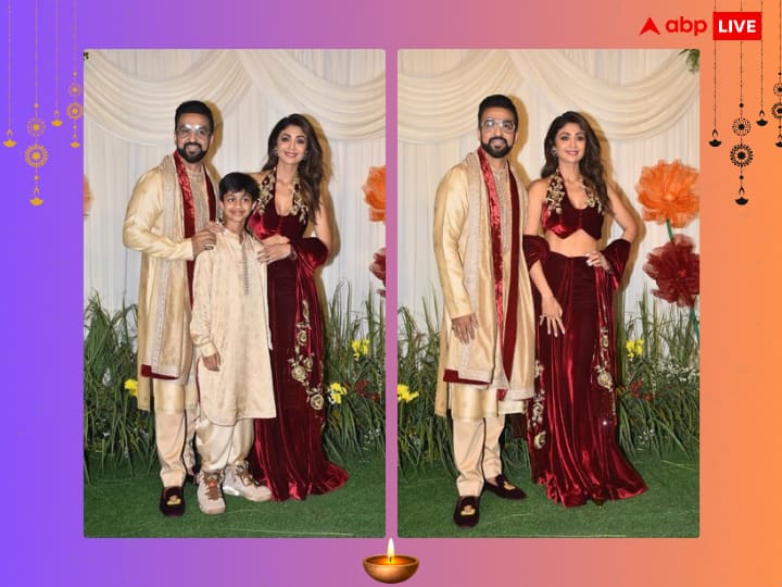 Shilpa Shetty twinned with husband Raj at Diwali party, looked cracker in red velvet dress