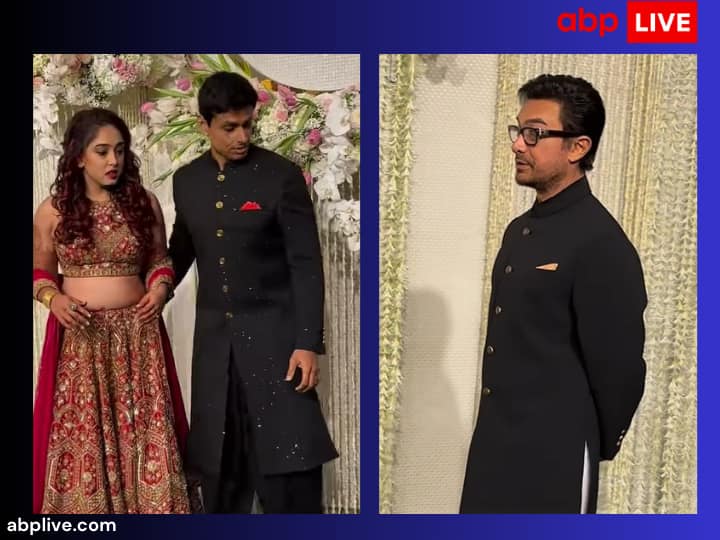 Aamir Khan was seen teaching poses to daughter Ayra and son-in-law Nupur, video of the couple's reception surfaced.