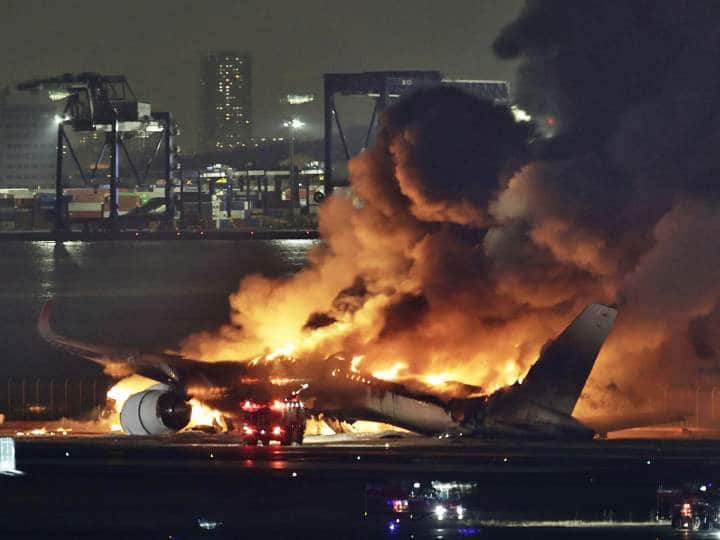 Major accident at airport in Japan, plane bursts into flames after colliding with another plane, 5 dead