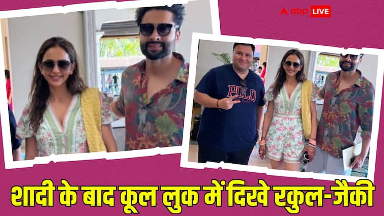 After marriage, Jackie Bhagnani's bride Rakul Preet was seen in a supercool look wearing shorts, couple pictures surfaced.