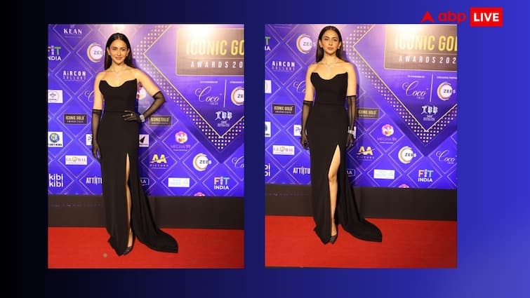 Rakul Preet Singh looked very classy in off shoulder black dress at the award function, fans are losing their hearts on the beauty of the actress.