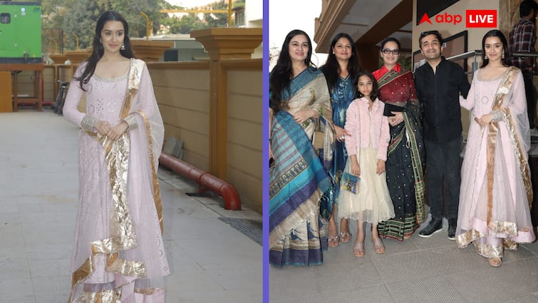 Shraddha Kapoor spotted in traditional look with mother and aunt Padmini Kolhapure, gave family pose to paparazzi together